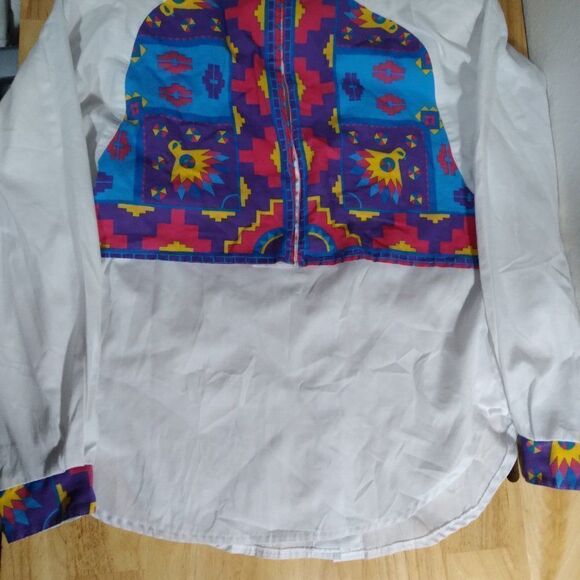 Vintage Roughrider Circle T Aztec Southwest Pattern Western Shirt - Picture 6 of 9